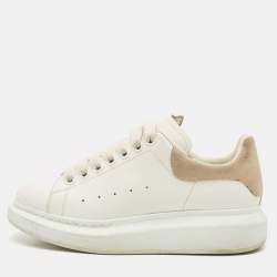 Pre Owned Alexander McQueen White/Beige Leather and Suede Oversized Sneakers Size 37.5