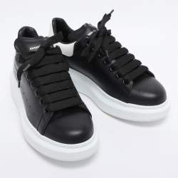 Pre Owned Alexander McQueen Black/White Leather Oversized Low Top Sneakers Size 36