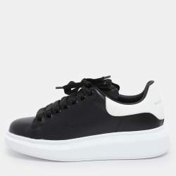 Pre Owned Alexander McQueen Black/White Leather Oversized Low Top Sneakers Size 36