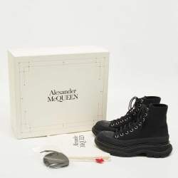 Pre Owned Alexander McQueen Black Fabric and Rubber Tread Slick High Top Sneakers Size 39