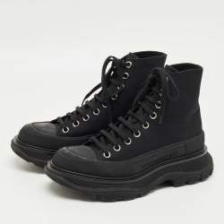 Pre Owned Alexander McQueen Black Fabric and Rubber Tread Slick High Top Sneakers Size 39
