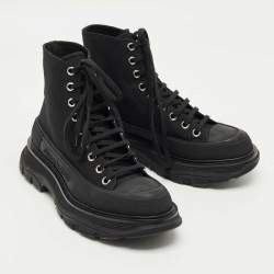 Pre Owned Alexander McQueen Black Fabric and Rubber Tread Slick High Top Sneakers Size 39