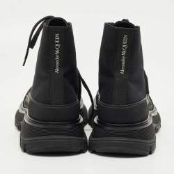 Pre Owned Alexander McQueen Black Fabric and Rubber Tread Slick High Top Sneakers Size 39