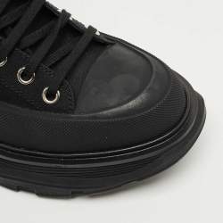 Pre Owned Alexander McQueen Black Fabric and Rubber Tread Slick High Top Sneakers Size 39