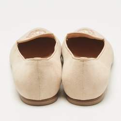 Pre Owned Alexander McQueen Peach Suede Skull Embroidered Smoking Slippers Size 39