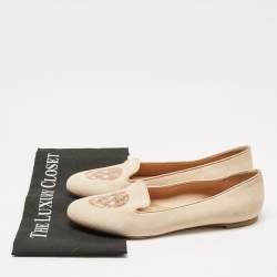 Pre Owned Alexander McQueen Peach Suede Skull Embroidered Smoking Slippers Size 39