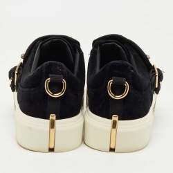 Pre Owned Alexander McQueen Black Velvet Crystal Embellished Buckle Sneakers Size 39