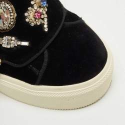 Pre Owned Alexander McQueen Black Velvet Crystal Embellished Buckle Sneakers Size 39