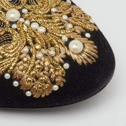 Pre Owned Alexander McQueen Black Suede Embroidered Smoking Slippers Size 38.5