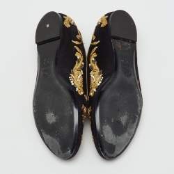 Pre Owned Alexander McQueen Black Suede Embroidered Smoking Slippers Size 38.5