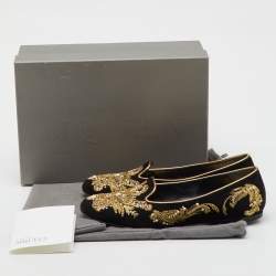 Pre Owned Alexander McQueen Black Suede Embroidered Smoking Slippers Size 38.5