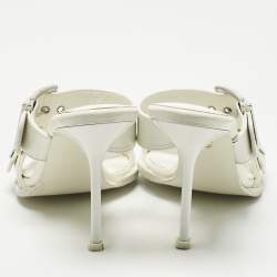 Pre Owned Alexander McQueen White  Leather Buckle Detail Slide Sandals Size 39