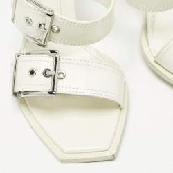 Pre Owned Alexander McQueen White  Leather Buckle Detail Slide Sandals Size 39