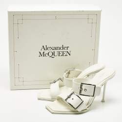Pre Owned Alexander McQueen White  Leather Buckle Detail Slide Sandals Size 39