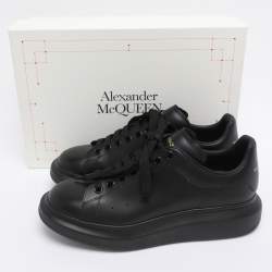 Pre Owned Alexander McQueen Black Leather Oversized Lace Up Sneakers Size 42