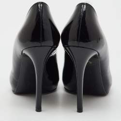 Pre Owned Alexander McQueen Black Patent Leather Crystal Embellished Skull Peep Toe Pumps Size 37.5