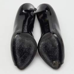 Pre Owned Alexander McQueen Black Patent Leather Crystal Embellished Skull Peep Toe Pumps Size 37.5