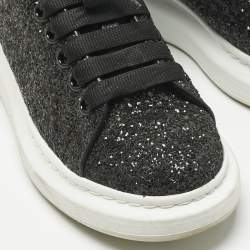 Pre Owned Alexander McQueen Black Glitter and Leather Oversized Sneakers Size 39