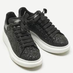 Pre Owned Alexander McQueen Black Glitter and Leather Oversized Sneakers Size 39