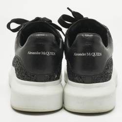 Pre Owned Alexander McQueen Black Glitter and Leather Oversized Sneakers Size 39