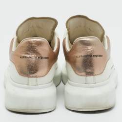 Pre Owned Alexander McQueen White/Metallic Leather Oversized Sneakers Size 38.5