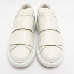 Pre Owned Alexander McQueen White Leather And Taupe Suede Oversized Velcro Strap Sneakers Size 38