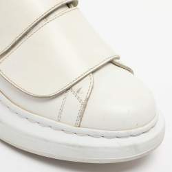 Pre Owned Alexander McQueen White Leather And Taupe Suede Oversized Velcro Strap Sneakers Size 38