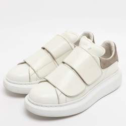Pre Owned Alexander McQueen White Leather And Taupe Suede Oversized Velcro Strap Sneakers Size 38