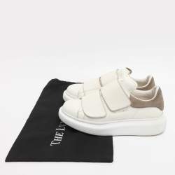 Pre Owned Alexander McQueen White Leather And Taupe Suede Oversized Velcro Strap Sneakers Size 38