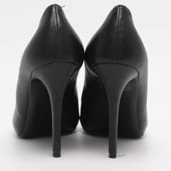 Pre Owned Alexander McQueen Black Leather Crystal Embellished Skull Detail Peep Toe Platform Pumps Size 37