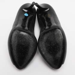 Pre Owned Alexander McQueen Black Leather Crystal Embellished Skull Detail Peep Toe Platform Pumps Size 37