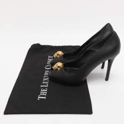 Pre Owned Alexander McQueen Black Leather Crystal Embellished Skull Detail Peep Toe Platform Pumps Size 37