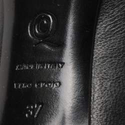 Pre Owned Alexander McQueen Black Leather Crystal Embellished Skull Detail Peep Toe Platform Pumps Size 37