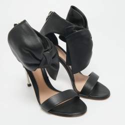 Pre Owned Alexander McQueen Black Leather Bow Detail Sandals Size 37