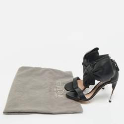 Pre Owned Alexander McQueen Black Leather Bow Detail Sandals Size 37