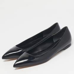 Pre Owned Alexander McQueen Black Patent Leather Pointed Toe Ballet Flats Size 38