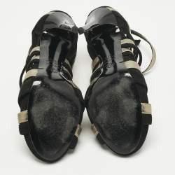 مملوكة مسبقًا Alexander McQueen Black/Gold Leather and Suede Ankle Strap Sandals Size 37.5