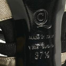 مملوكة مسبقًا Alexander McQueen Black/Gold Leather and Suede Ankle Strap Sandals Size 37.5