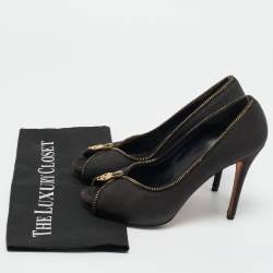 Pre Owned Alexander McQueen Black Nubuck Leather Peep Toe Pumps Size 37.5