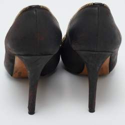 Pre Owned Alexander McQueen Black Nubuck Leather Peep Toe Pumps Size 37.5