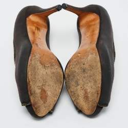 Pre Owned Alexander McQueen Black Nubuck Leather Peep Toe Pumps Size 37.5