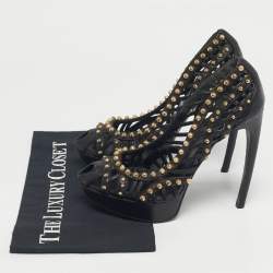 Pre Owned Alexander McQueen Black Cutout Studded Pumps Size 37
