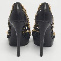 Pre Owned Alexander McQueen Black Cutout Studded Pumps Size 37