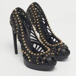 Pre Owned Alexander McQueen Black Cutout Studded Pumps Size 37