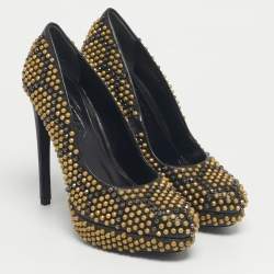 مملوكة مسبقًا Alexander McQueen Black Studded Leather Platform Pumps Size 40