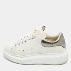 Pre Owned Alexander McQueen White/Metallic Leather Oversized Sneakers Size 38.5
