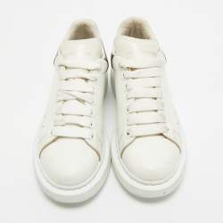 Pre Owned Alexander McQueen White/Metallic Leather Oversized Sneakers Size 38.5
