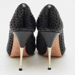 Pre Owned حذاء كعب عالي ألكساندر ماكوين جلد منسوج أسود مرصع بالكريستال مقاس 38.5