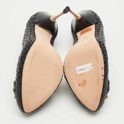 Pre Owned حذاء كعب عالي ألكساندر ماكوين جلد منسوج أسود مرصع بالكريستال مقاس 38.5