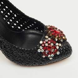 Pre Owned حذاء كعب عالي ألكساندر ماكوين جلد منسوج أسود مرصع بالكريستال مقاس 38.5